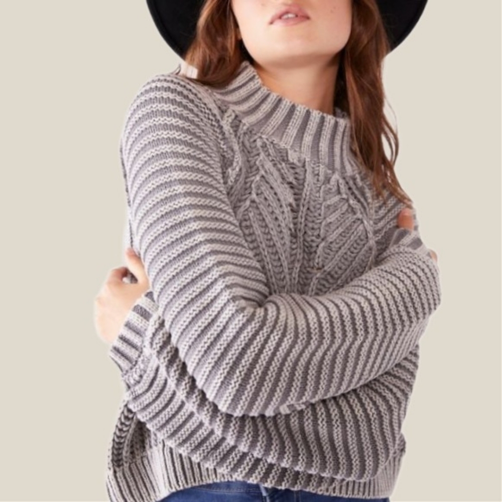 Free People Gray Cable Knit Sweater